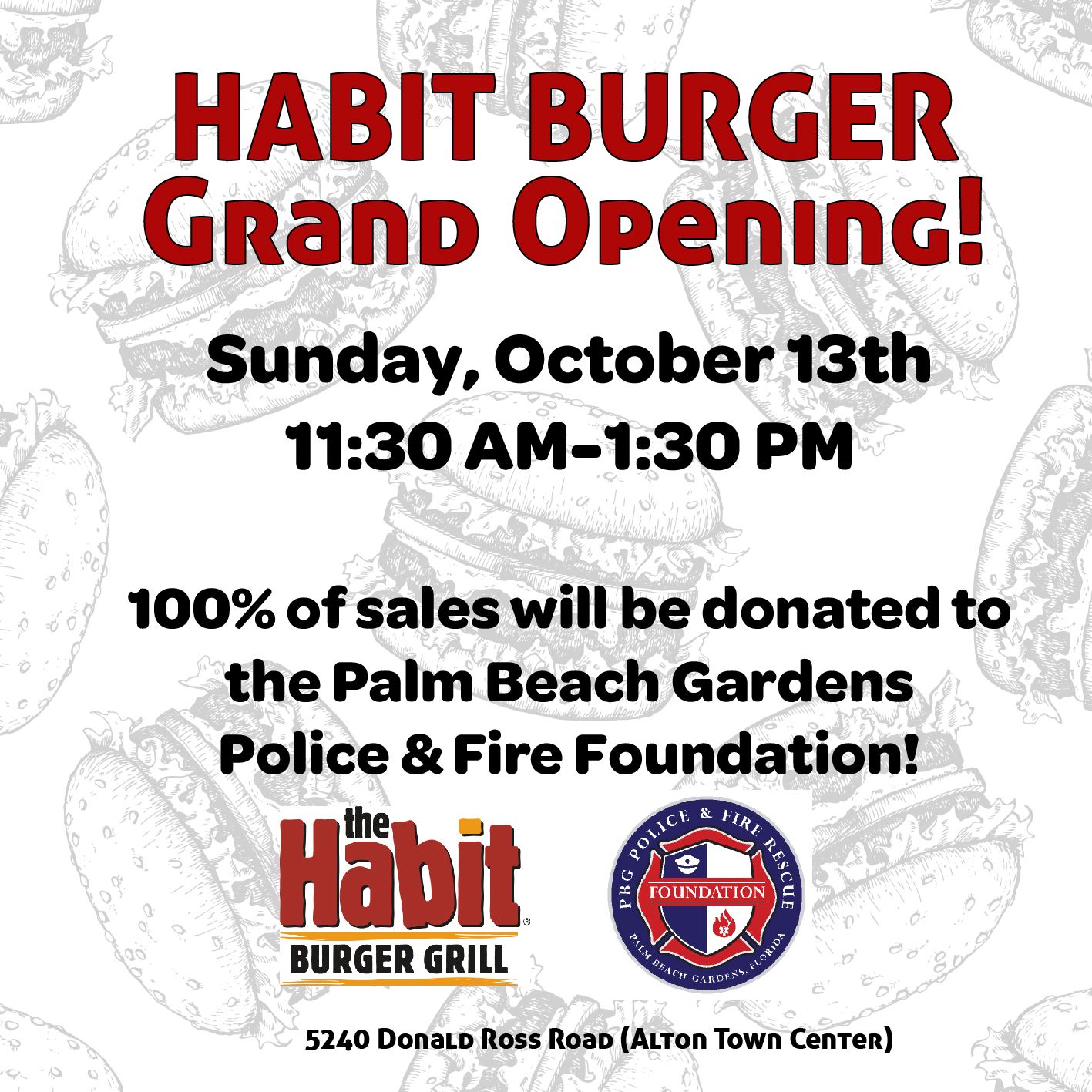 Habit Burger donating 100% of sales to PBG Police & Fire Foundation on Oct. 13, 11:30 a.m. to 1:30 p