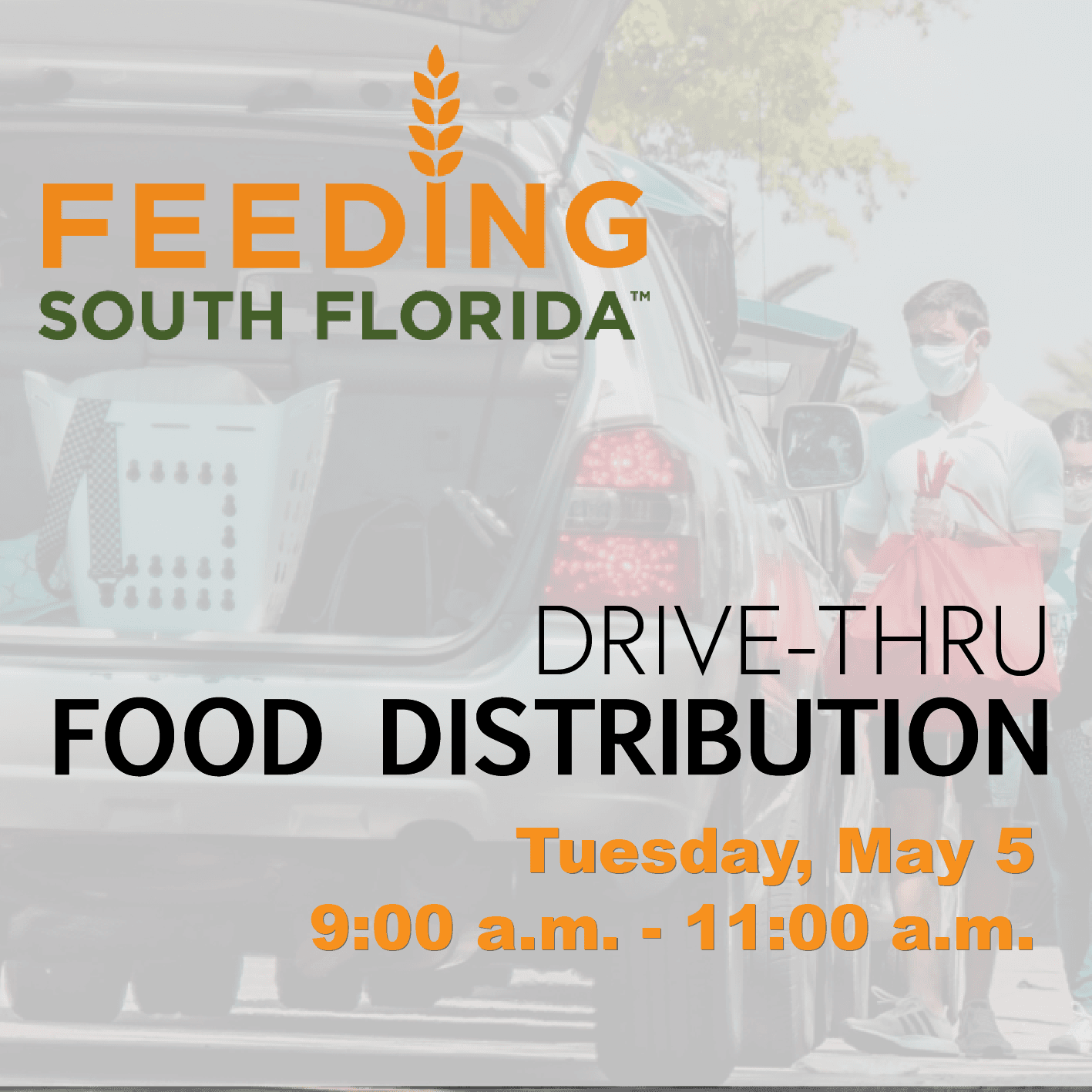 Feeding South Florida drive-thru food distribution at Christ Fellowship Church on Tuesday, May 5, 20