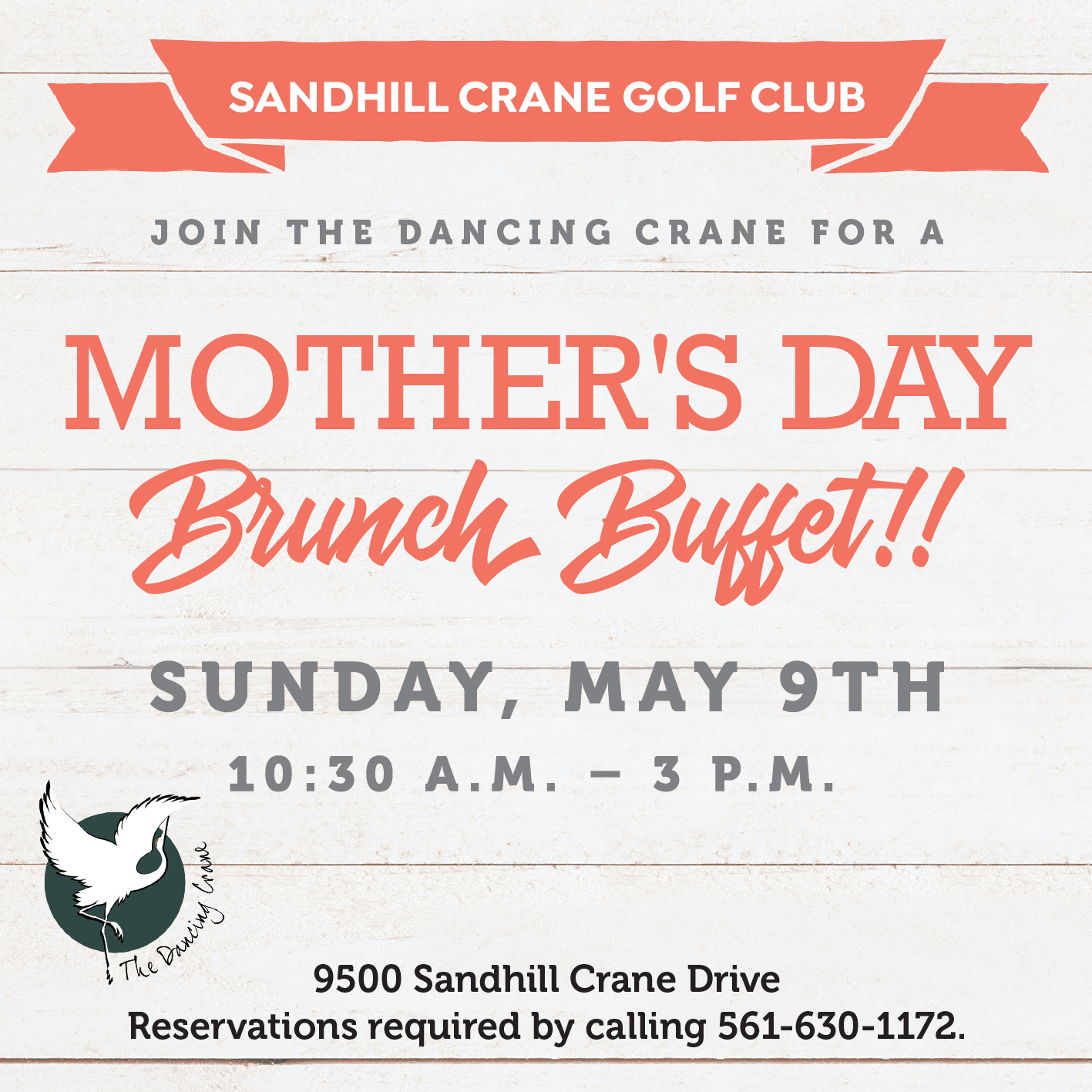 Mother's Day Brunch Buffet, Sunday May 9th.