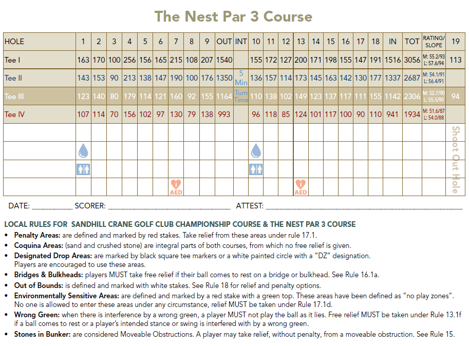 Par 3 Score Card