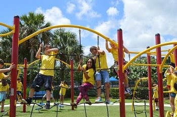 Kids playing on a piece of equipment on the playground